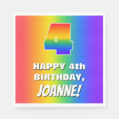 Vierde verjaardag: kleurrijk, vun regenboogpatroon servet (Voorkant)