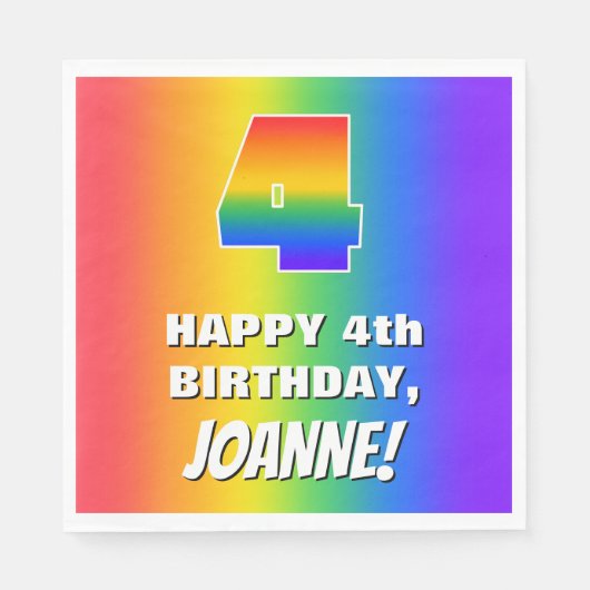 Vierde verjaardag: kleurrijk, vun regenboogpatroon servet (Voorkant)