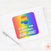 Vierde verjaardag: kleurrijk, vun regenboogpatroon vierkante sticker (Envelop)
