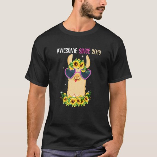 Vierde verjaardag Llama Geweldige sinds 2019 4 jaa T-shirt (Voorkant)