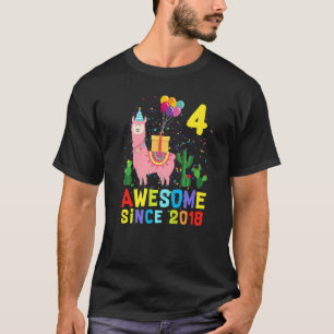 Vierde verjaardag Llamazing Geweldige sinds 2018 4 T-shirt