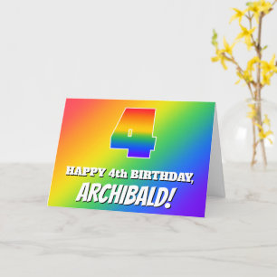 Vierde verjaardag: Meerkleurig regenboogpatroon #  Kaart