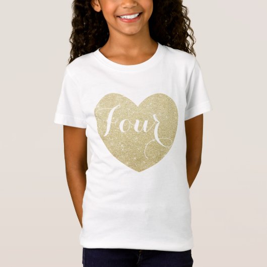 Vierde verjaardag meisje glitter hart gepersonalis t-shirt (Voorkant)