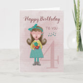 Vierde verjaardag meisje met een vrolijke Kaart op (Voorkant)