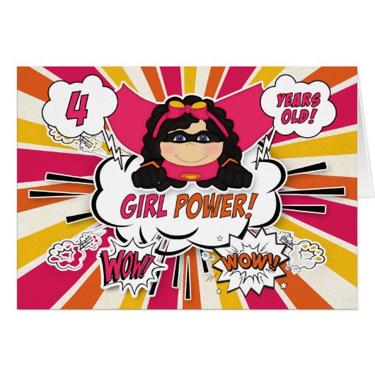 Vierde verjaardag meisjes Super Kinder Roze stripb (Voorkant Horizontaal)