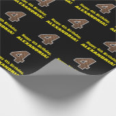 Vierde verjaardag: Naam & Faux Hout Grain Pattern Cadeaupapier (Hoek)