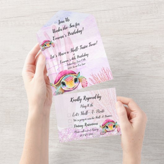 Vierde verjaardag, onder het Zee All In One Uitnodiging (Afscheurbaar)