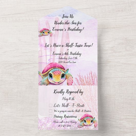 Vierde verjaardag, onder het Zee All In One Uitnodiging (Binnen)