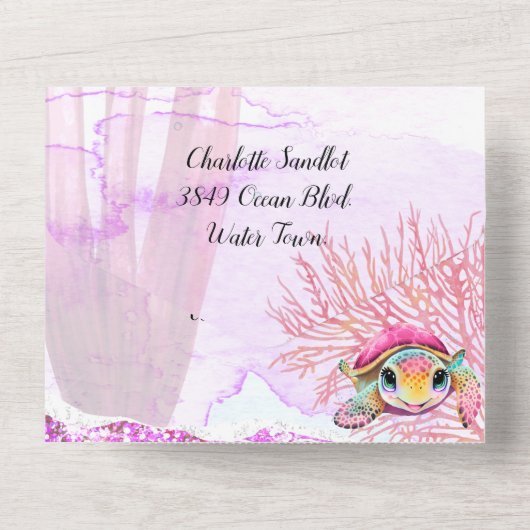 Vierde verjaardag, onder het Zee All In One Uitnodiging (Achterkant)