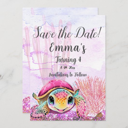 Vierde verjaardag, onder het Zee Save The Date (Voorkant / Achterkant)