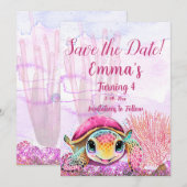 Vierde verjaardag, onder het Zee Save The Date (Voorkant / Achterkant)