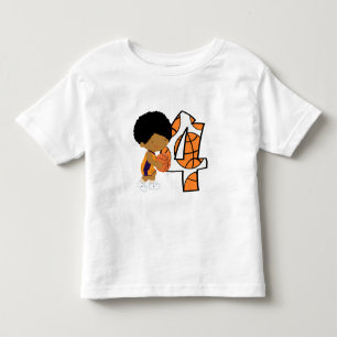 Vierde verjaardag Paarse en Oranje Basketball Play Kinder Shirts