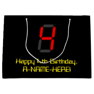 Vierde verjaardag: Red Digital Clock Style "4" + n Groot Cadeauzakje