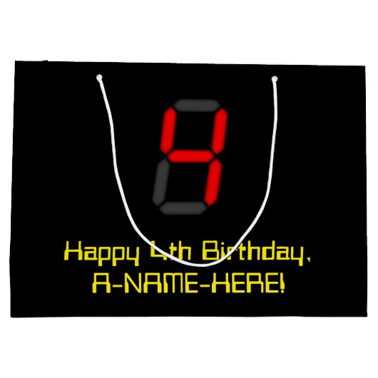 Vierde verjaardag: Red Digital Clock Style "4" + n Groot Cadeauzakje (Achterkant)