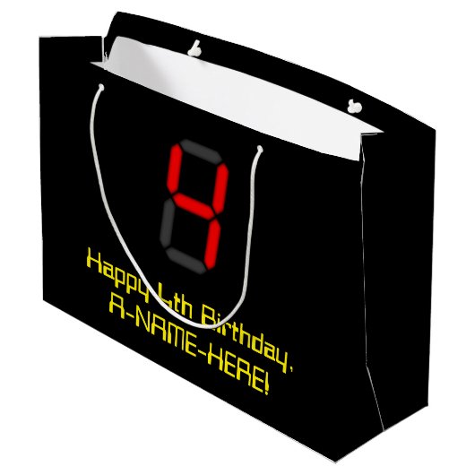 Vierde verjaardag: Red Digital Clock Style "4" + n Groot Cadeauzakje (Achterkant Gekanteld)