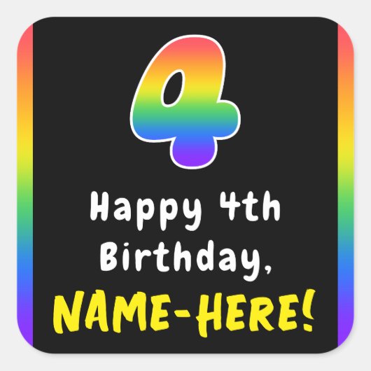Vierde verjaardag: Regenboogspectrum # 4, Aangepas Vierkante Sticker (Voorkant)