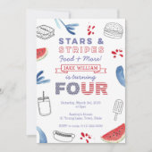 Vierde verjaardag rood wit en blauw voor jongen of kaart (Voorkant)