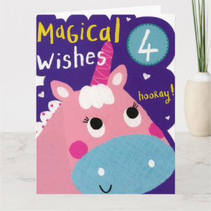 Vierde verjaardag - Roze/blauwe unicorn Kaart