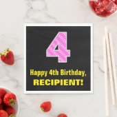 Vierde verjaardag: Roze strepen en hart "4" + naam Servet (Insitu)