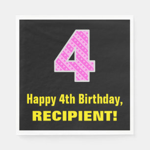 Vierde verjaardag: Roze strepen en hart "4" + naam Servet