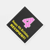 Vierde verjaardag: Roze strepen en hart "4" + naam Servet (Hoek)