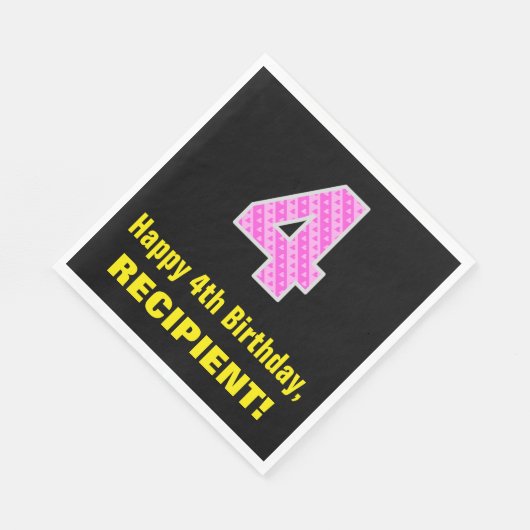 Vierde verjaardag: Roze strepen en hart "4" + naam Servet (Hoek)