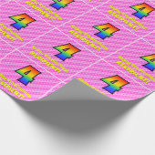 Vierde verjaardag: Roze strips & harten, regenboog Cadeaupapier (Hoek)