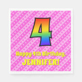 Vierde verjaardag: Roze strips & harten, regenboog Servet (Voorkant)