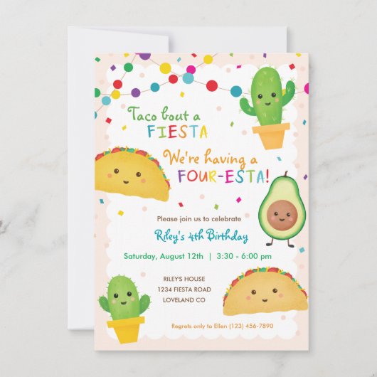 Vierde verjaardag themauitnodiging voor Taco - vie Kaart (Voorkant)
