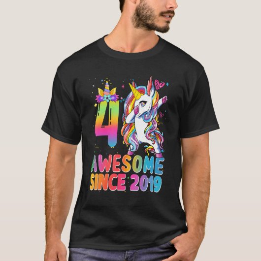 Vierde verjaardag Tiener meisjes Dabbing Unicorn 4 T-shirt (Voorkant)
