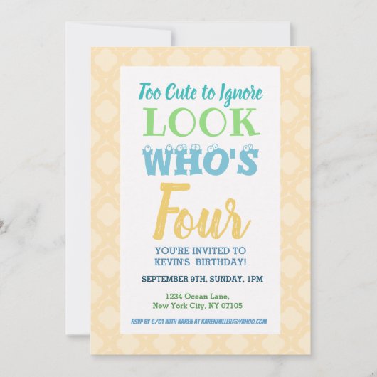 Vierde verjaardag uitnodiging formulering (Voorkant)