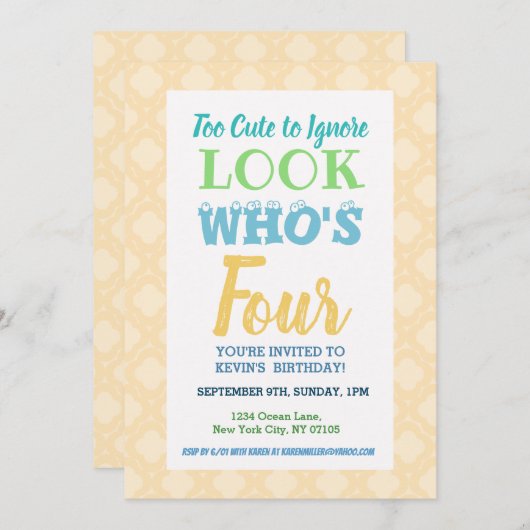 Vierde verjaardag uitnodiging formulering (Voorkant / Achterkant)