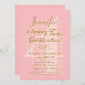 Vierde verjaardag Uitnodiging Meisjes Roze Gold He (Voorkant / Achterkant)