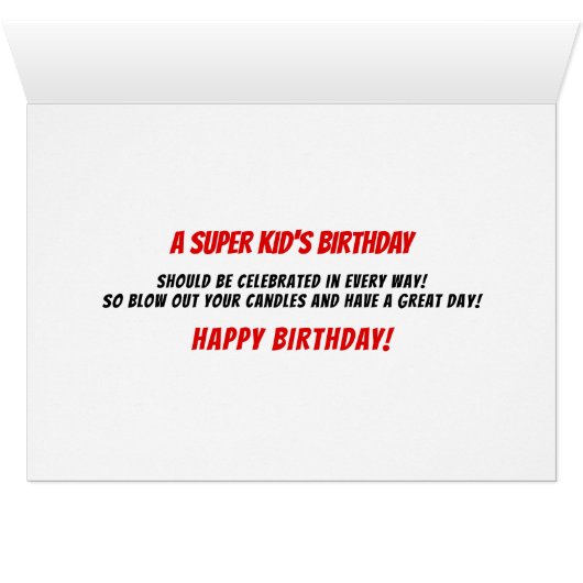 Vierde verjaardag van Boys Super Kind Red Comic Bo (Binenzijde Horizontaal (Onderkant))