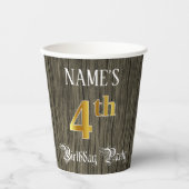 Vierde verjaardag van de Faux Gold & Faux Wood Papieren Bekers (Voorkant)