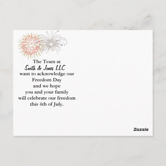 Vierde verjaardag van de feestdag van juli briefkaart (Achterkant)