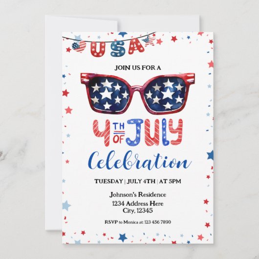 Vierde verjaardag van de feestdag van juli kaart (Voorkant)