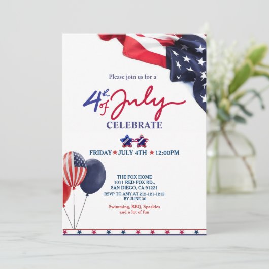 Vierde verjaardag van de feestdag van juli kaart (Staand voorkant)