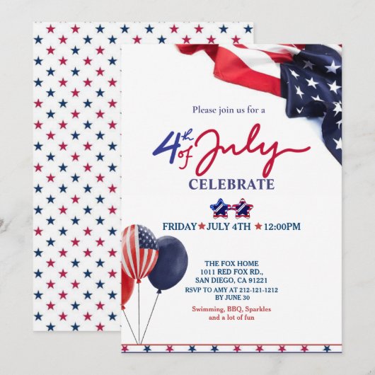 Vierde verjaardag van de feestdag van juli kaart (Voorkant / Achterkant)