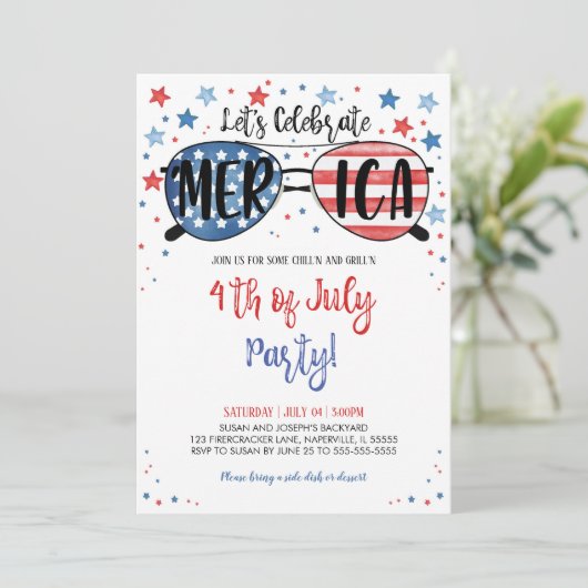 Vierde verjaardag van de feestdag van juli kaart (Staand voorkant)