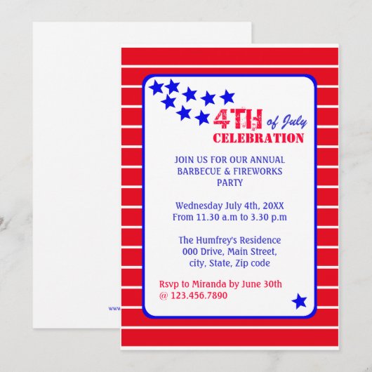 Vierde verjaardag van de feestdag van juli kaart (Voorkant / Achterkant)