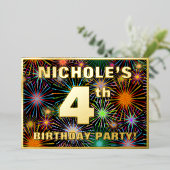 Vierde verjaardag van de geboorte — Fun, kleurrijk Folie Uitnodiging (Staand Voorkant)