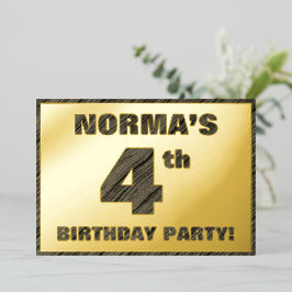 Vierde verjaardag van de geboorte - Vet, houtkorre Folie Uitnodiging