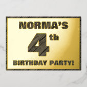 Vierde verjaardag van de geboorte - Vet, houtkorre Folie Uitnodiging (Voorkant)