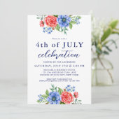 Vierde verjaardag van de patriottische Floral Red  Kaart (Staand voorkant)