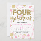 Vierde verjaardag van de roze & gouden vier en ver kaart (Voorkant)