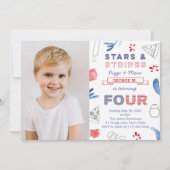 Vierde verjaardag van de Stars en Stripes Pizza Kaart (Voorkant)