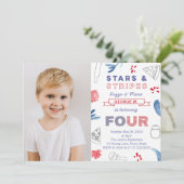 Vierde verjaardag van de Stars en Stripes Pizza Kaart (Staand voorkant)