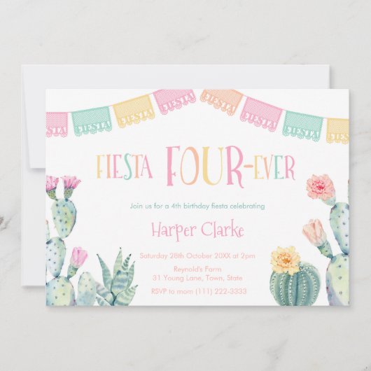 Vierde verjaardag van de Taco Party - Fiesta FOURe Kaart (Voorkant)