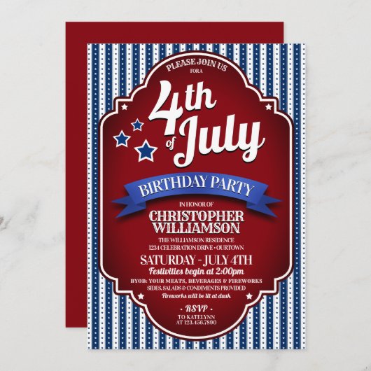 Vierde verjaardag van de verjaardag van de feestda kaart (Voorkant / Achterkant)